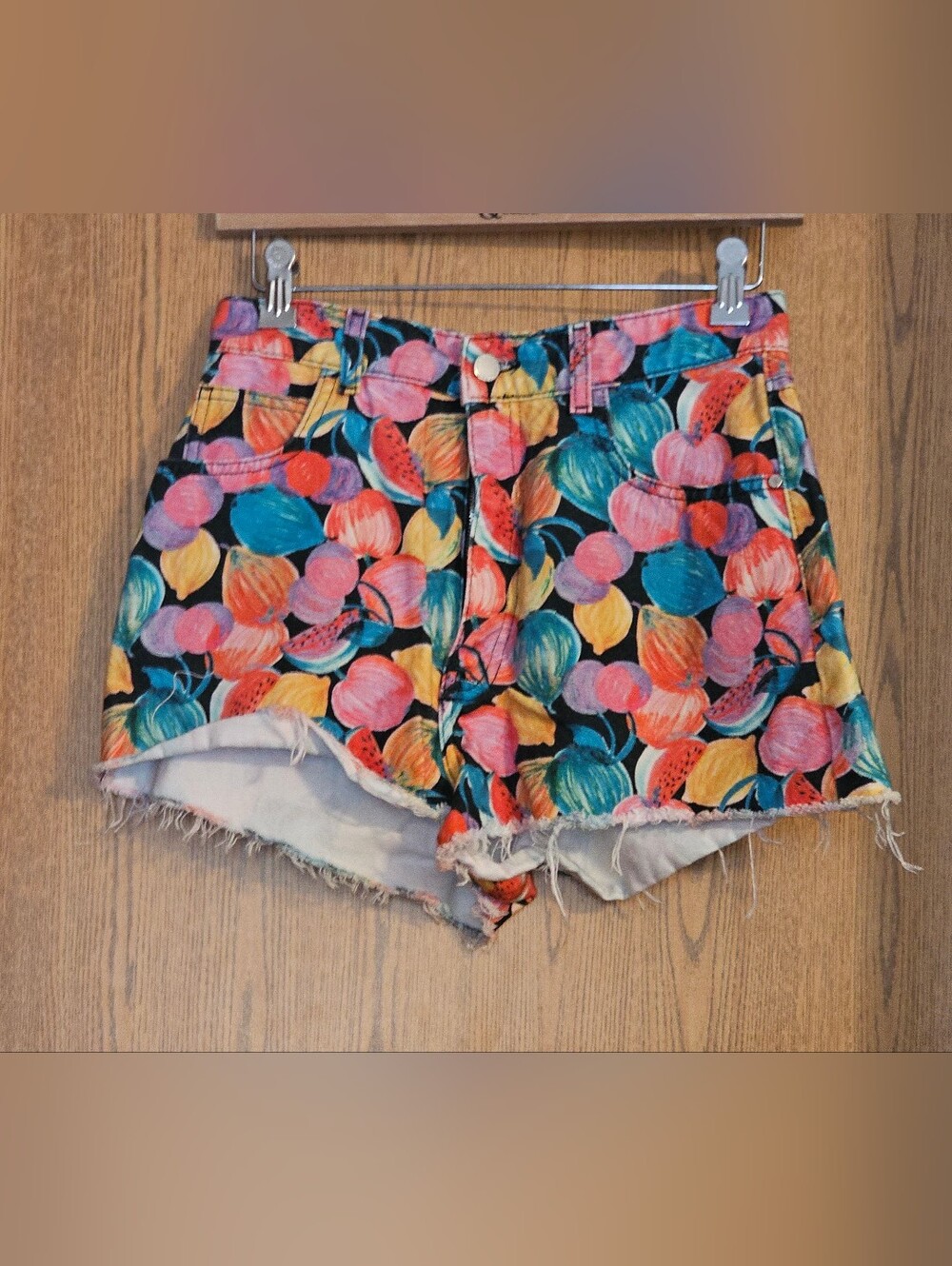 Zara Multicolor Floral Print Denim Shorts - Pink Teal Orange Yellow Black